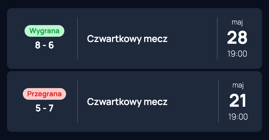 Historia meczów z wynikami w Eqipo